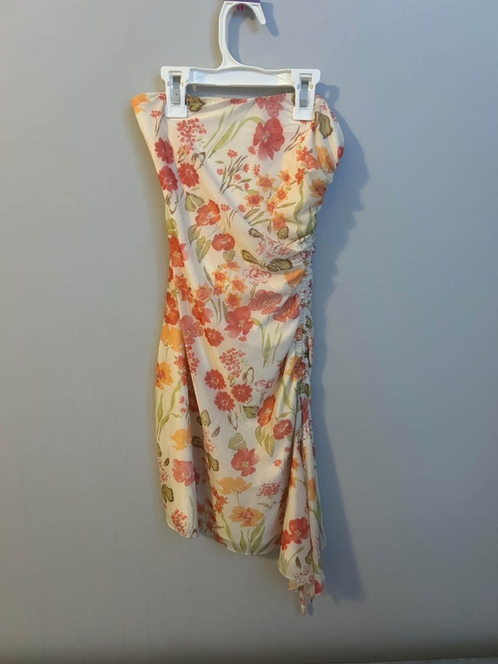 Princess Polly Strapless Floral Mini Dress in Cream, Coral and Orange